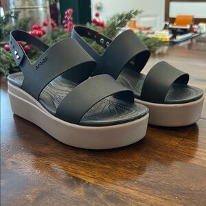 CROCS Women's Black and Tan Platform Sandals